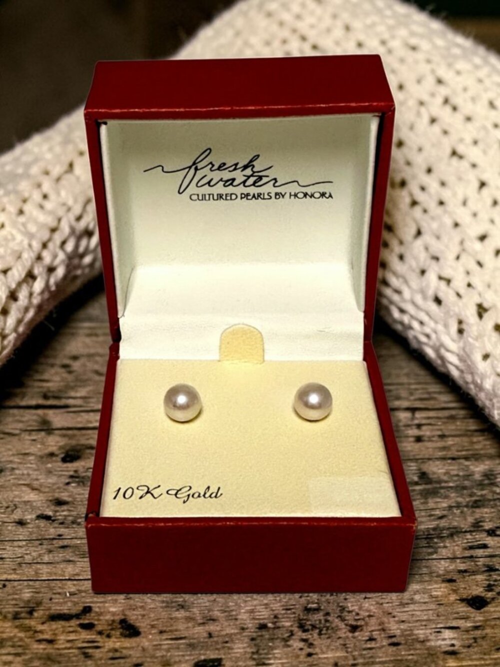 Honora Freshwater Pearl Stud Earrings 10K Yellow Gold 7.5 mm NWT Box